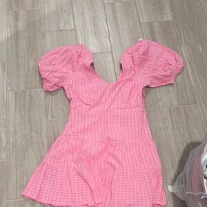 French Connection Pink Puff Sleeve Dress